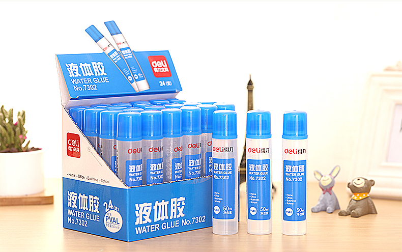 得力(deli）胶水高粘度液体胶 办公室学习通用胶水 50ml 24只装  7302
