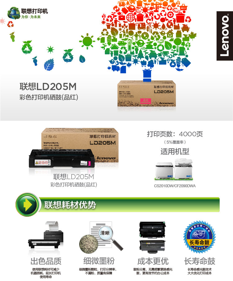 联想（Lenovo）LD205M红色原装硒鼓（适用于CS2010DW/CF2090DWA打印机）