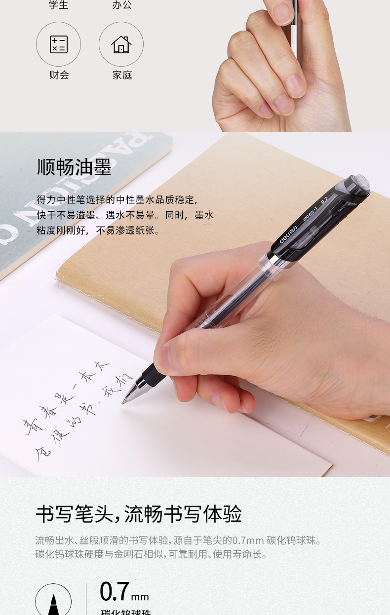 得力（deli） 中性笔签字笔办公文具子弹头中性笔 0.7mm黑色签字笔 12支/盒S20  12支装