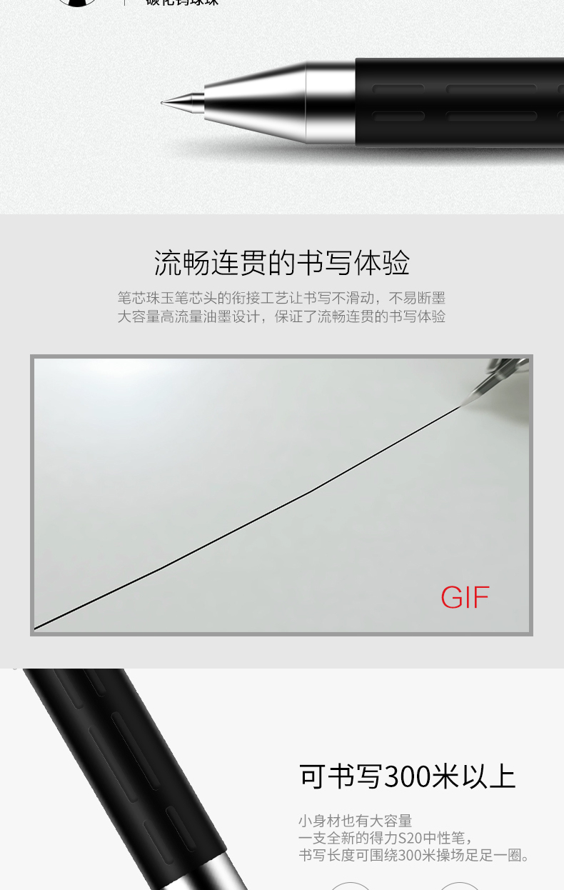 得力（deli） 中性笔签字笔办公文具子弹头中性笔 0.7mm黑色签字笔 12支/盒S20  12支装