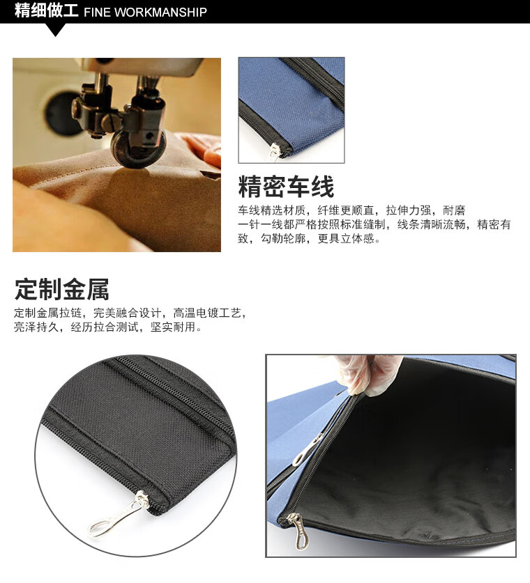 渡美(dumei) NF-293帆布文件袋 资料文件袋 资料拉链文具袋 A4深蓝色(35cmX27cm)