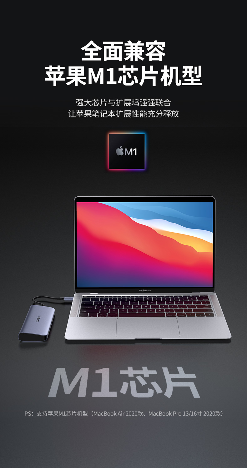 绿联Type-C扩展坞USB-C转HDMI/VGA转换器雷电3分线器适用华为苹果MacBook 7合1 网卡款（60557） 标配