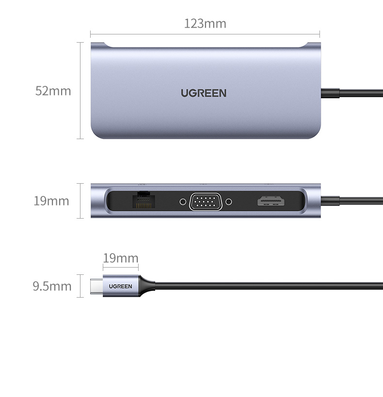 绿联Type-C扩展坞USB-C转HDMI/VGA转换器雷电3分线器适用华为苹果MacBook 7合1 网卡款（60557） 标配