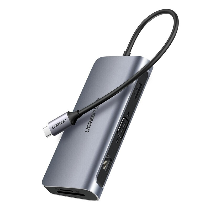 绿联Type-C扩展坞USB-C转HDMI/VGA转换器雷电3分线器适用华为苹果MacBook 7合1 网卡款（60557） 标配