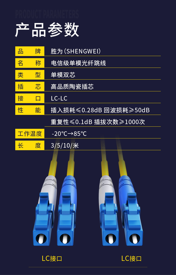 胜为 电信级光纤跳线 LC-LC单模双芯5米 9/125低烟无卤环保外被 收发器尾纤 FSC-307 3条装