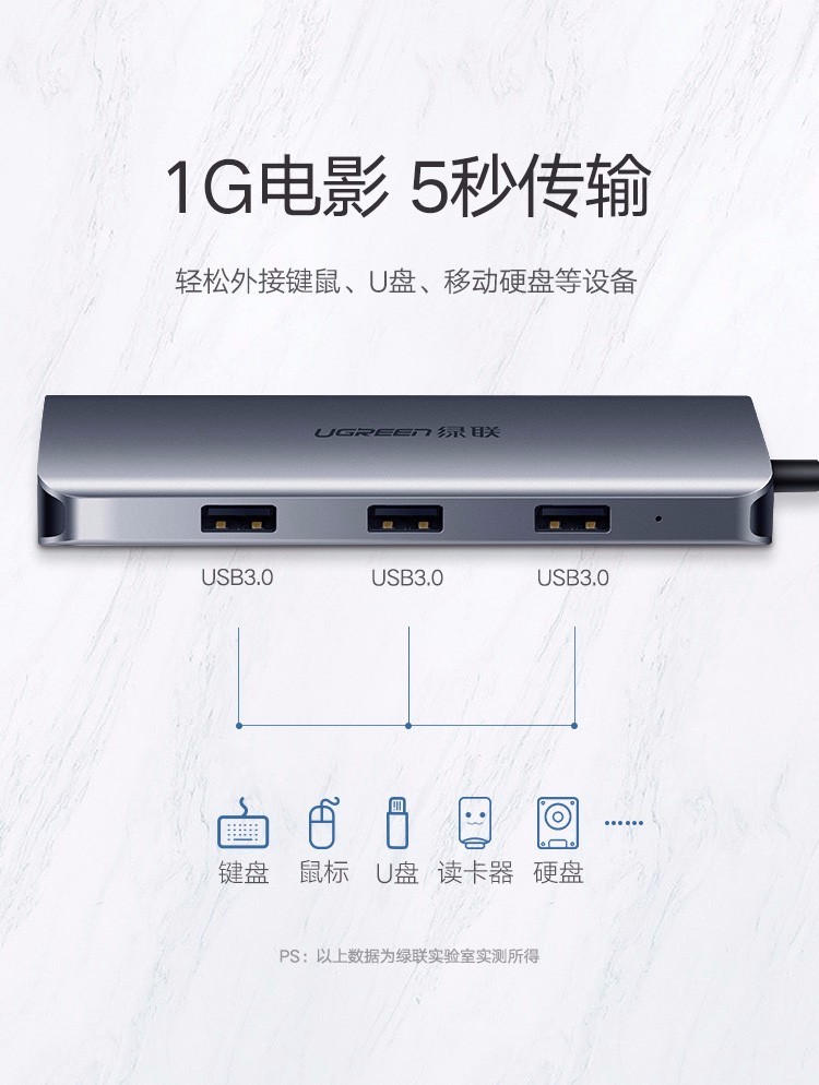 绿联Type-C扩展坞 适用M1苹果华为MacBookPro 9合1 USB-C转HDMI线雷电3转换器VGA拓展坞4K转接头分线器 40873