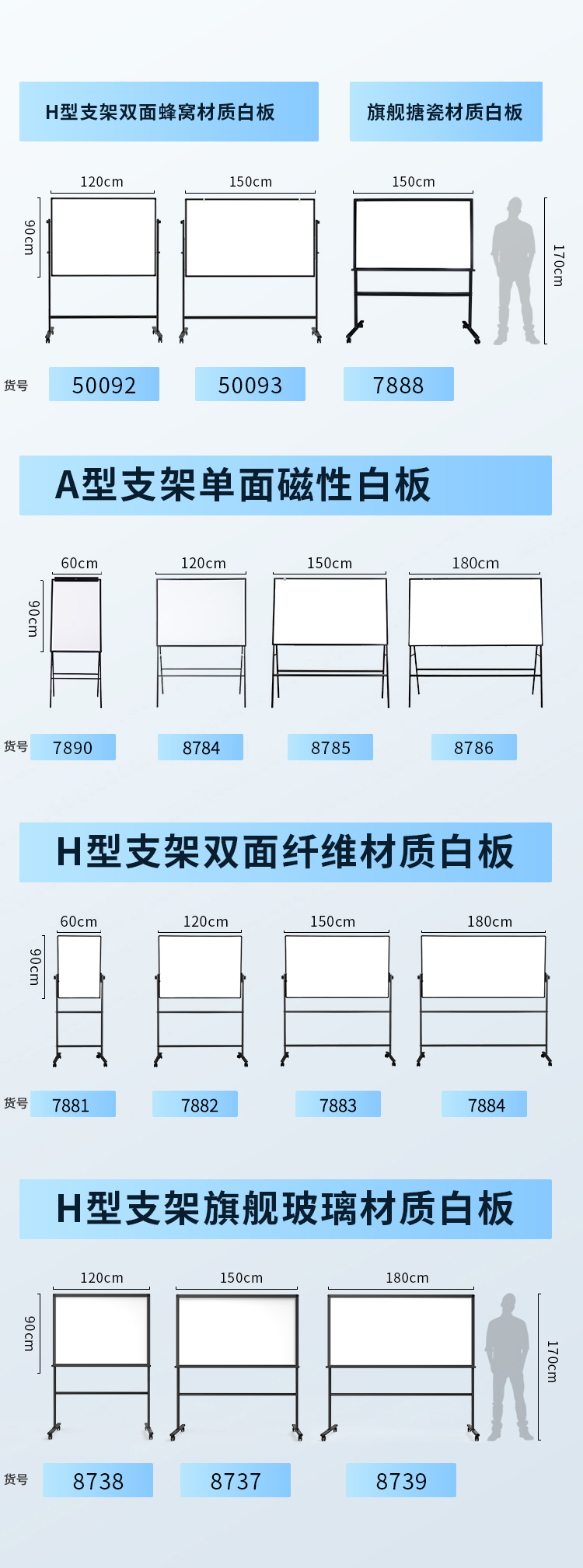 得力(deli)高端系列支架式白板150*90cmH型架可移动可翻转白板双面磁性办公会议 7883