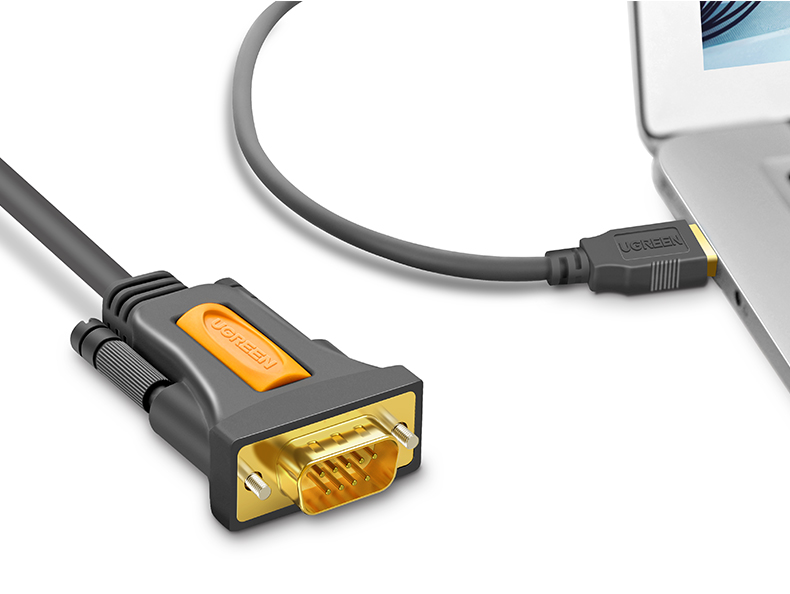 绿联 USB转串口DB9 RS-232公对公线输入USB 2.0 A 输出DB9 公头螺柱彩盒包装 3米 20223