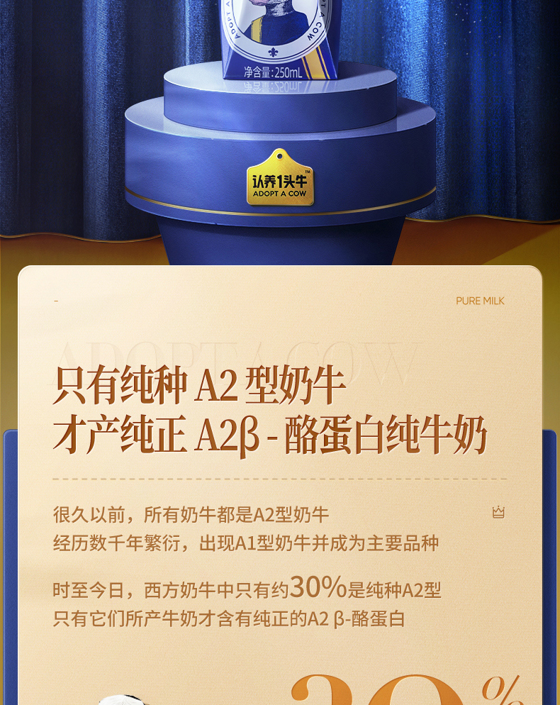 认养一头牛A2β-酪蛋白高端纯牛奶250ml * 10盒*2提