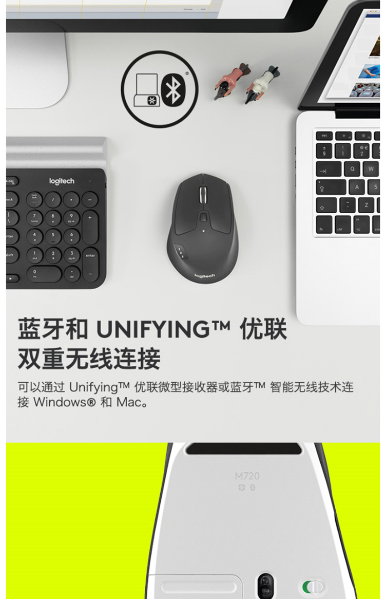 罗技（Logitech）M720蓝牙优联双模无线鼠标 家用办公蓝牙鼠标 M720多设备切换鼠标