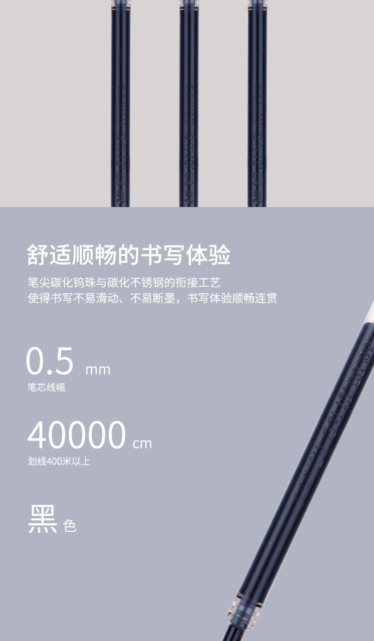 得力（deli）笔芯按动签字笔笔芯办公文具0.5mm碳素笔笔芯20支/盒 (黑) S206 20支装