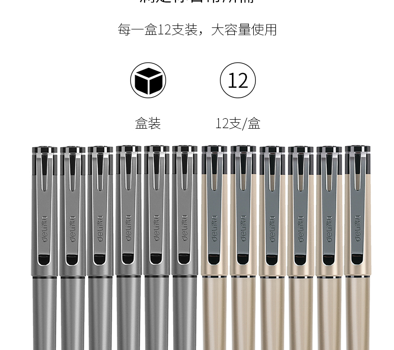 得力（deli）中性笔0.7mm子弹头签字笔中性笔水笔 (黑) 办公学习用品 12支装 S96