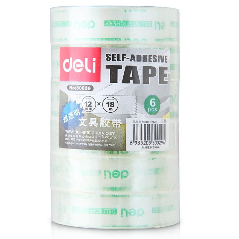 得力（deli）胶带高粘透明小胶带小胶条12mm*18m(6卷/筒) 办公学习用品 6筒装 30029