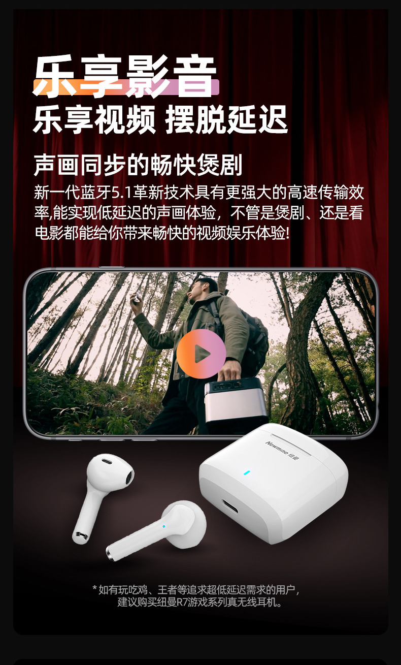 纽曼Newmine TWS-X5 真无线蓝牙耳机 半入式音乐耳机 苹果安卓华为小米手机通用 运动跑步 蓝牙5.1 白色