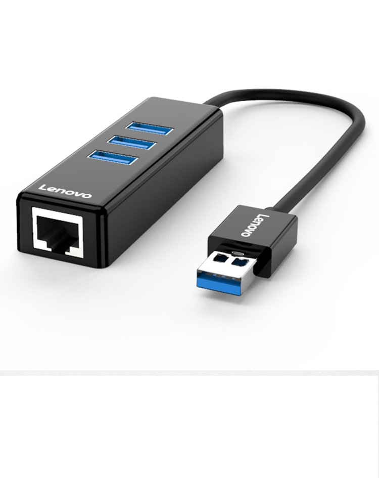 联想（Lenovo）USB-A集线器 RJ45网线网卡转换器笔记本电脑扩展坞 转百兆有线网口分线器A625 黑色 1个