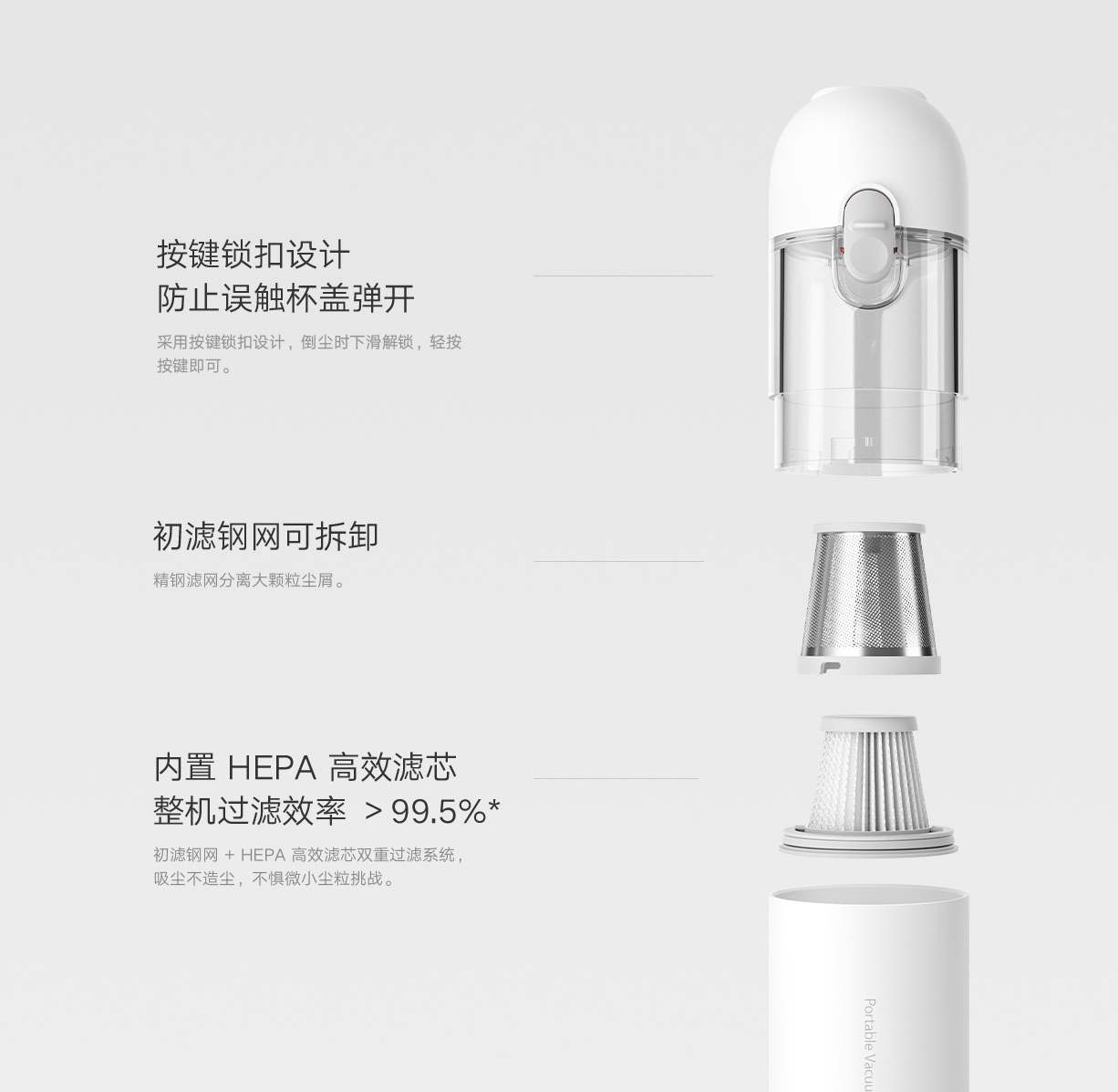 米家 小米随手吸尘器家用 手持无线 轻盈便携 无刷电机 澎湃吸力 一键倒尘SSXCQ01XY