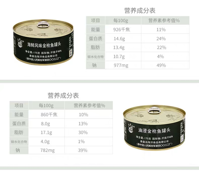 北戴河熟食户外方便食品下饭菜家庭应急长期储备食品油浸金枪鱼175g*3