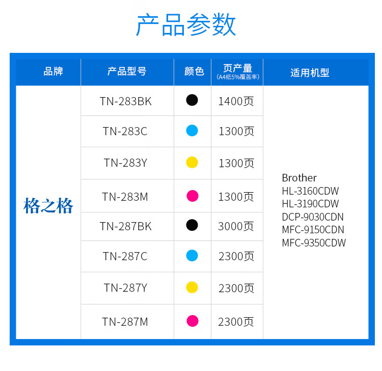 格之格 TN-287Y粉盒适用兄弟9030CDN硒鼓盒9150CDN墨盒9350CDW PLUS版黄色 HL-3160CDW打印机