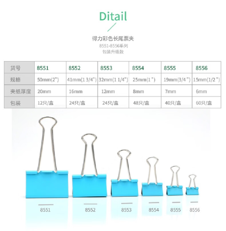 得力(deli) 长尾夹41mm彩色燕尾夹长尾票夹资料夹子(24只/筒)办公用品 3筒装 8552