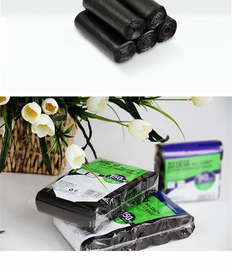 得力(deli)垃圾袋/黑色50*60cm八角底点断式办公生活加厚垃圾袋(150只/包）3包装 33071