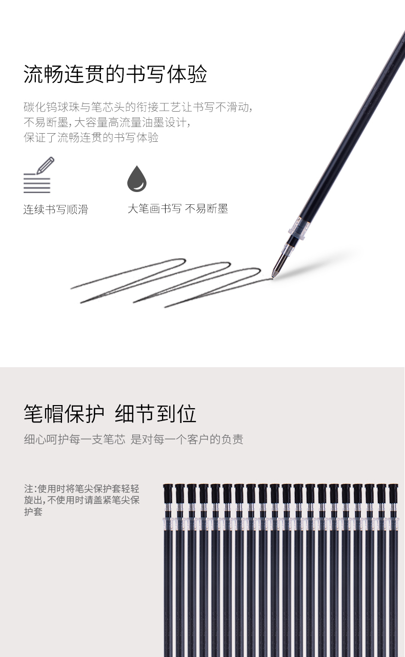 得力（deli）中性笔芯1.0mm子弹头中性笔水笔签字笔笔芯替芯（黑）办公学习用品 40支装 S766
