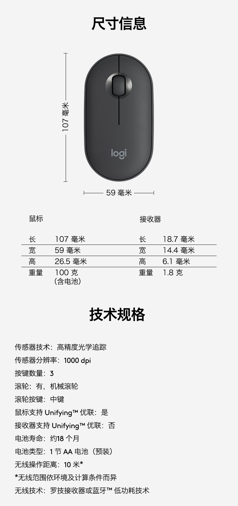 罗技（Logitech）Pebble鹅卵石 鼠标 无线蓝牙鼠标 办公鼠标 轻音鼠标 便携鼠标 对称鼠标 石墨黑