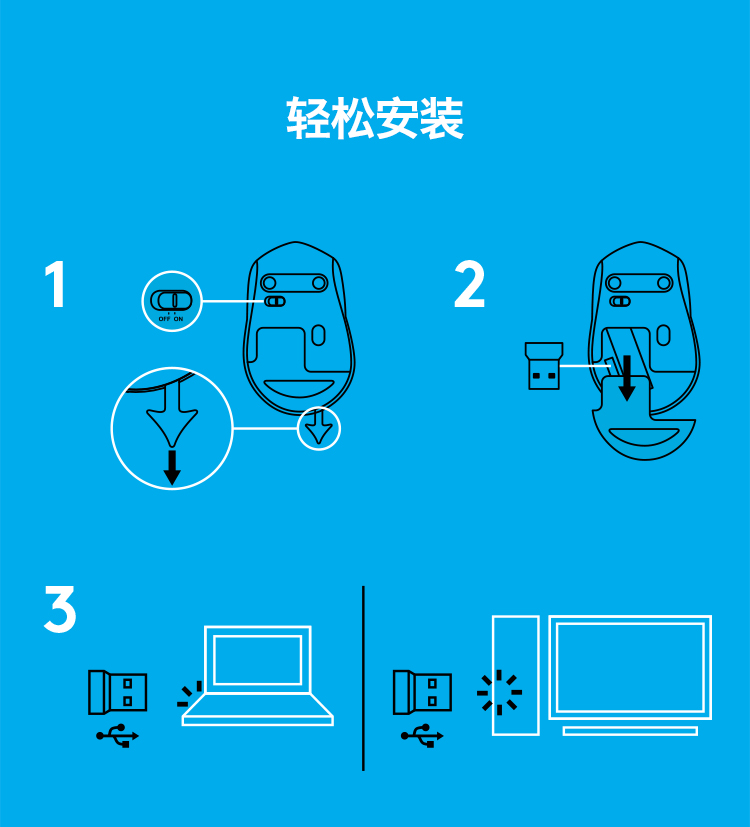 罗技（Logitech）无线轻音鼠标 B330 黑色