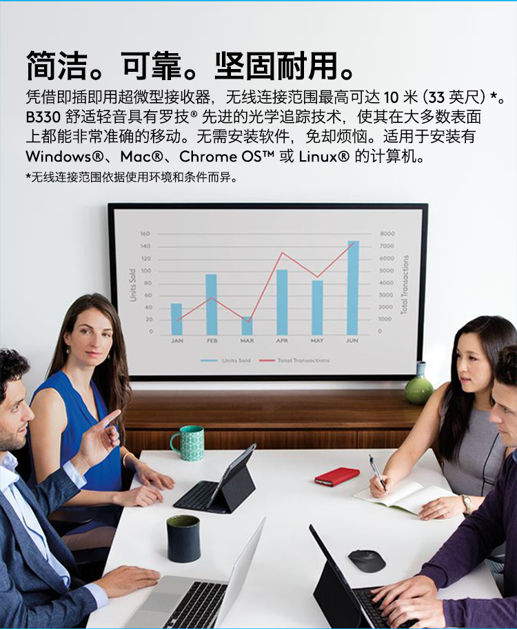 罗技（Logitech）无线轻音鼠标 B330 黑色