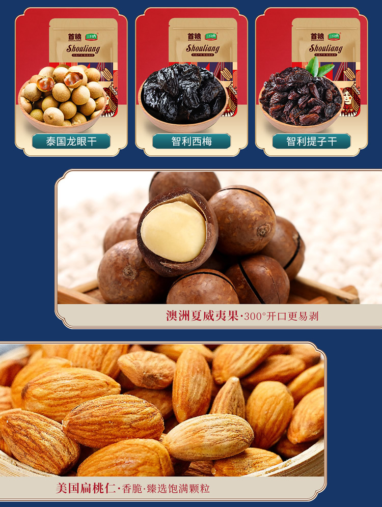 首粮坚果礼盒 每日坚果休闲零食干果炒货大礼包年货礼盒  珍果茗品1240g