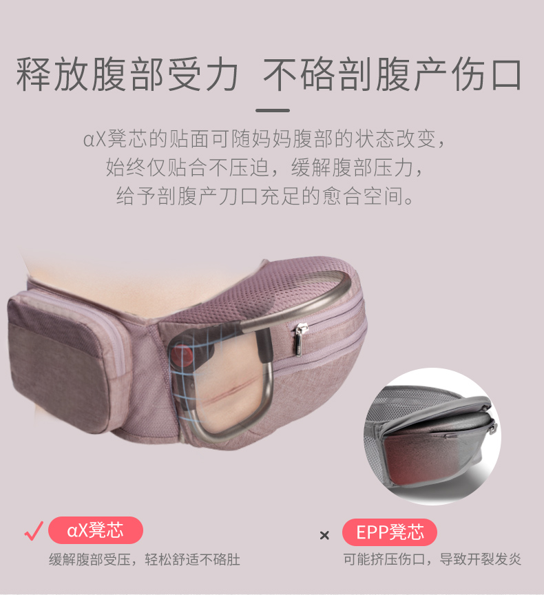 抱抱熊婴儿背带腰凳抱娃神器宝宝背带儿童双肩多功能腰凳婴幼儿抱凳(0-36个月)AXT05藕粉色