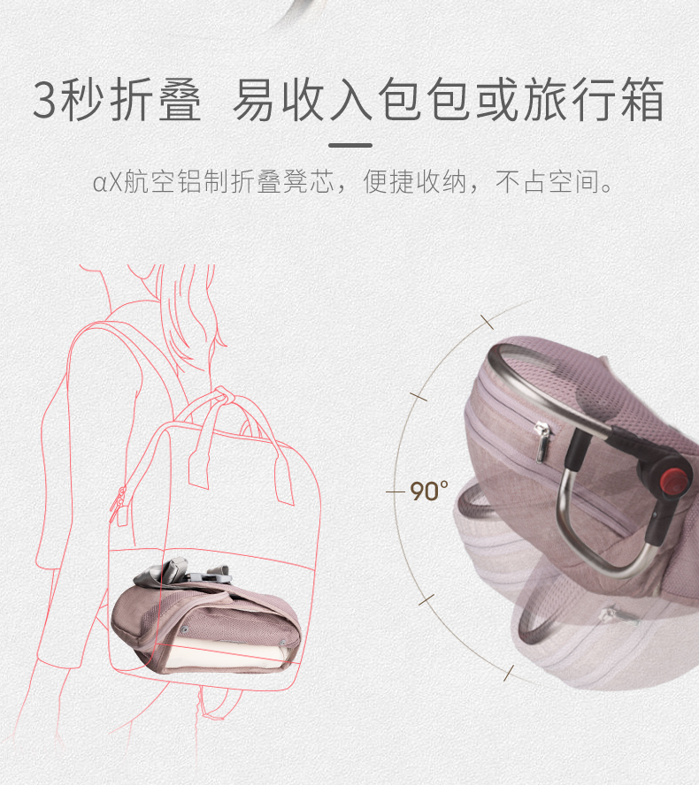 抱抱熊婴儿背带腰凳抱娃神器宝宝背带儿童双肩多功能腰凳婴幼儿抱凳(0-36个月)AXT05藕粉色