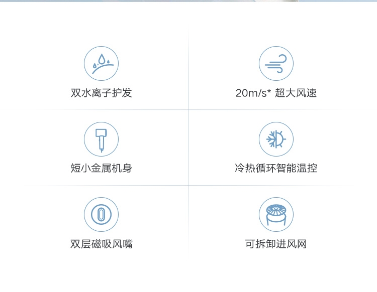 米家 小米电吹风机 家用便携吹风筒 双水离子护发 金属机身磁吸风嘴 大功率速干智能温控 H500