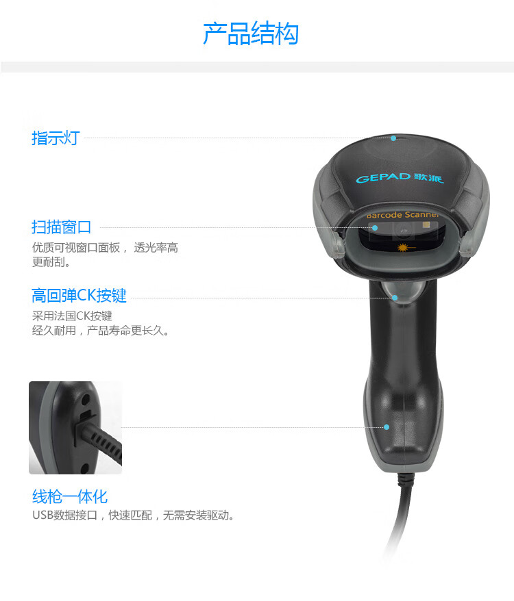 歌派（GEPAD） 扫描枪 二维工业级扫码枪3mil高精度 商超仓储扫码器 金属条码 医保电子凭证码健康码GY-2880