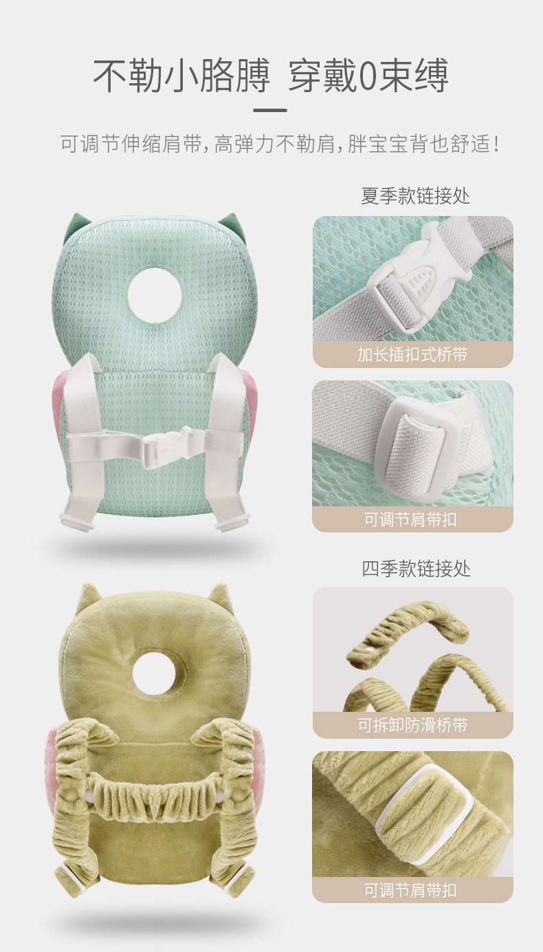 抱抱熊宝宝防摔头部保护垫婴儿学步防后摔护头枕学走路防撞头神器 BD8634米黄小狐狸（透气款）