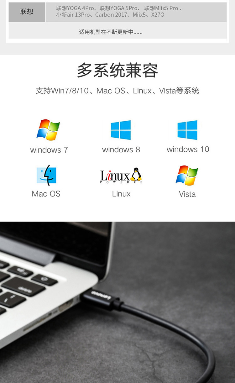 联想（Lenovo）USB-A转 RJ45千兆有线网卡转换器 LX0805 黑色 1个