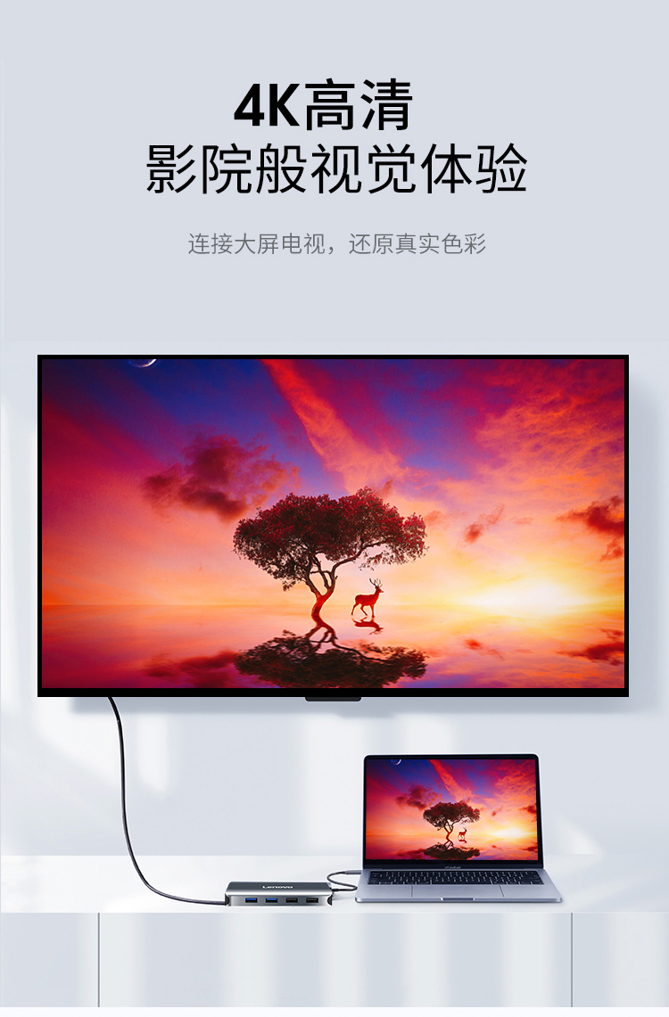 联想（Lenovo）USB-C转HDMI / VGA转接头千兆网口网线转换器HUB LX0801 1个