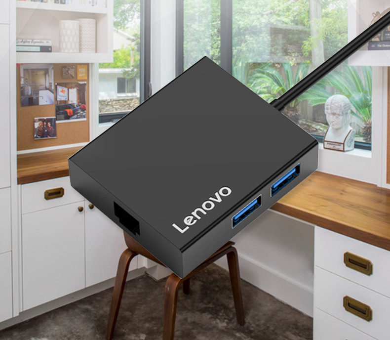 联想（Lenovo）USB-C扩展坞Type-C转千兆网口以太网 带PD充电口 C130 黑色