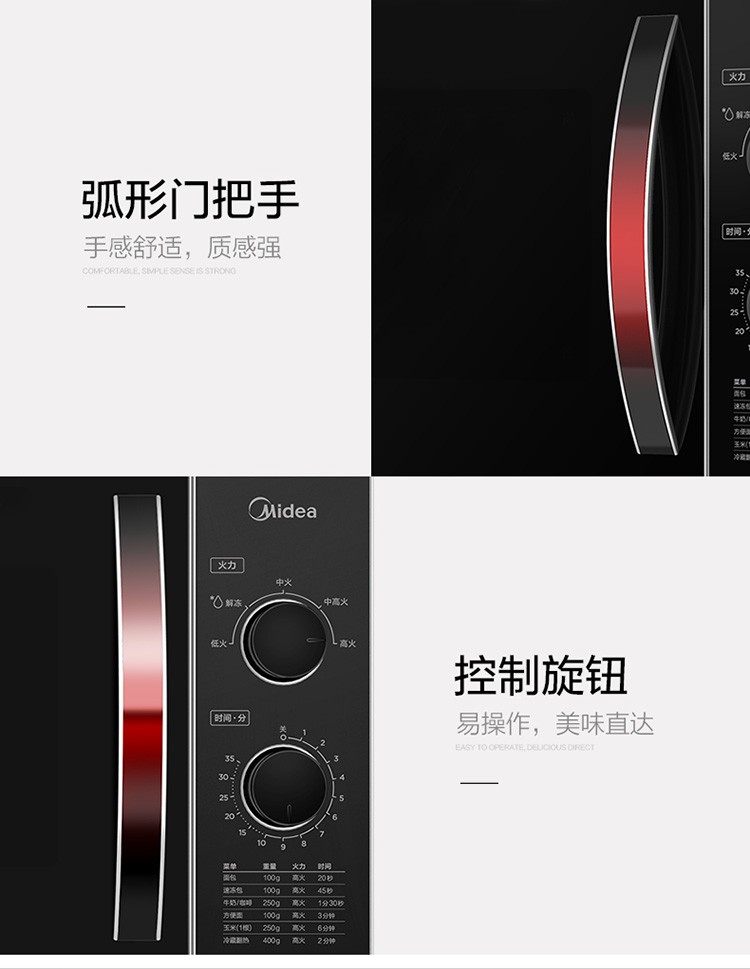 美的（Midea）微波炉 23L家用级容积 一体平板加热 易清洁内胆 M1-231E红色