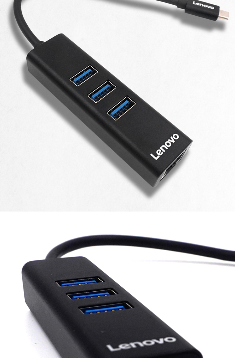 联想（Lenovo）USB-A转RJ45千兆网卡3+U HUB集线器 轻薄笔记本台式机转接线A615 银色 1个