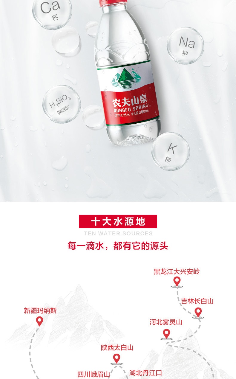 农夫山泉 饮用水 饮用天然水380ml*24瓶 整箱装 50箱（一次性送）