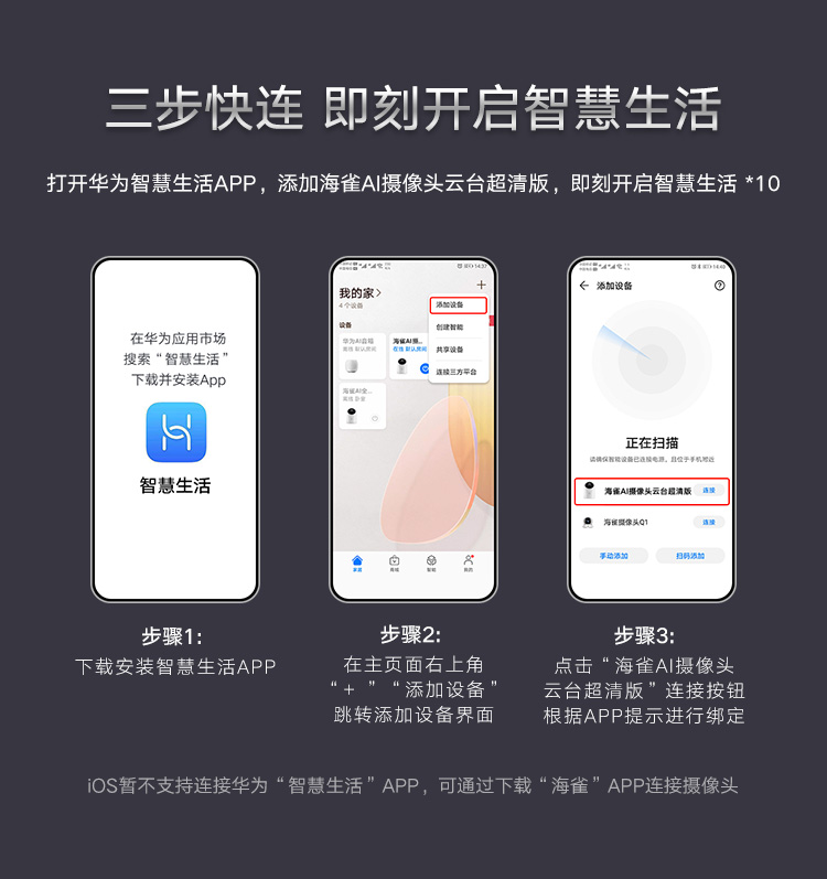 华为智选 海雀智能摄像头 智能家居监控器/无线高清网络摄像头/家用全景智能摄像机/1080P画质AI智能看护HQ8s
