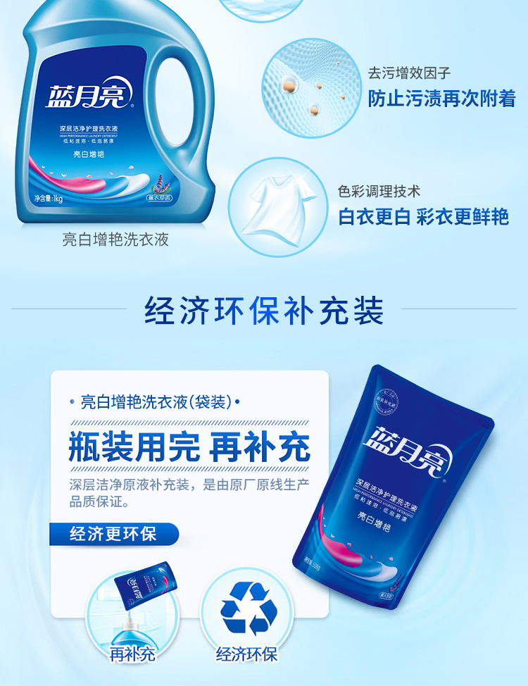蓝月亮洗衣液8斤套装 机洗瓶装1kg*2+袋装500g*4