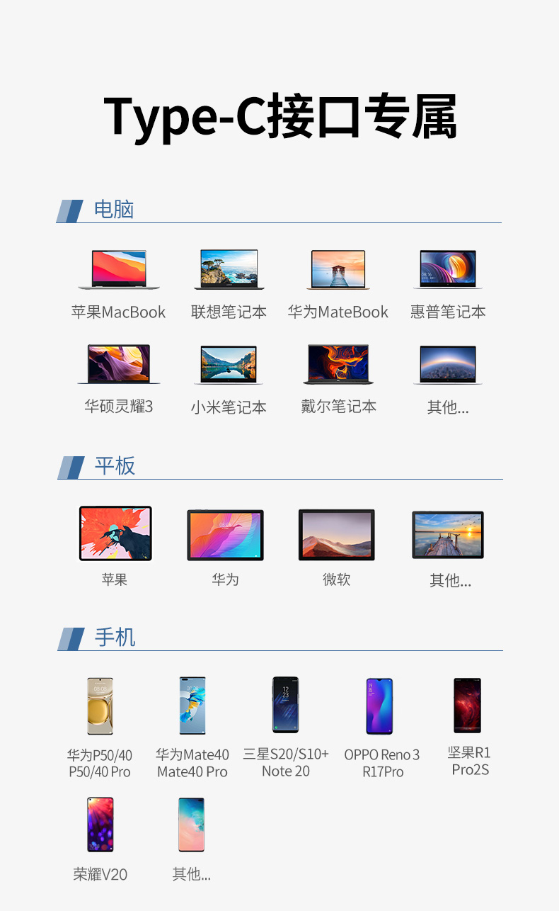 绿联Type-C扩展坞通用苹果M1电脑转换器MacBook华为笔记本USB-C转接头HDMI线4K投屏iPadPro雷电3分线器50209