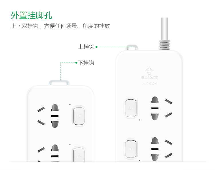 公牛（BULL）新国标插座超功率过载保护4位插线板3米插排分控独立开关GN-311