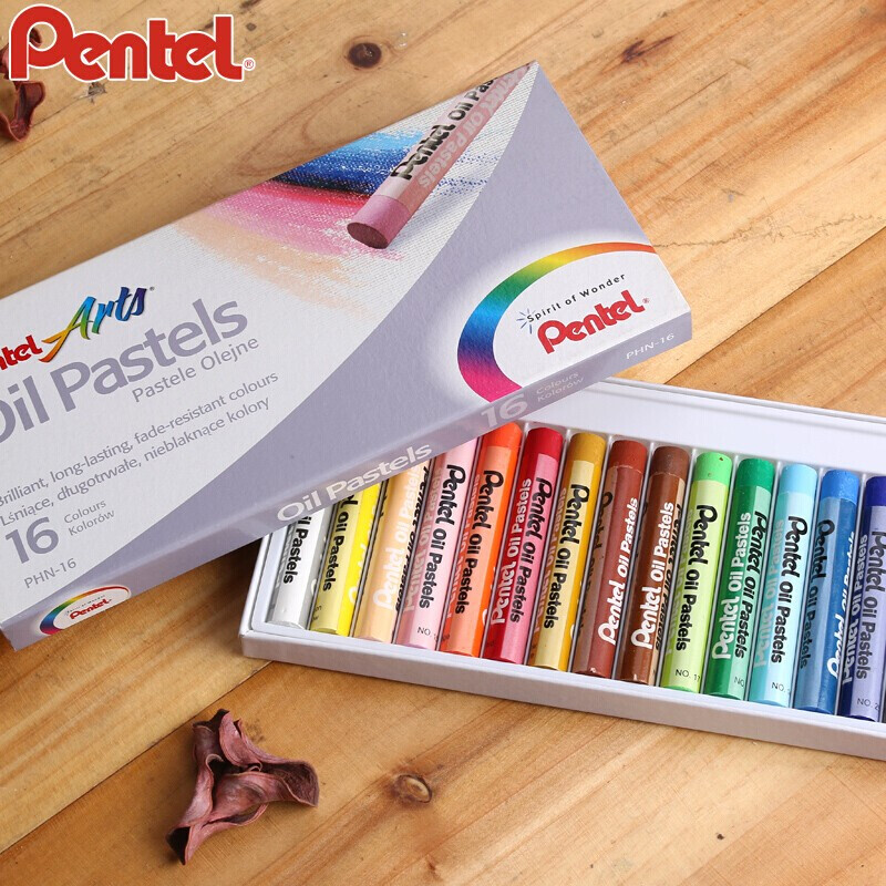 派通（Pentel）油画棒彩色蜡笔画笔16色学生美术绘画可水洗单盒装PHN-16U