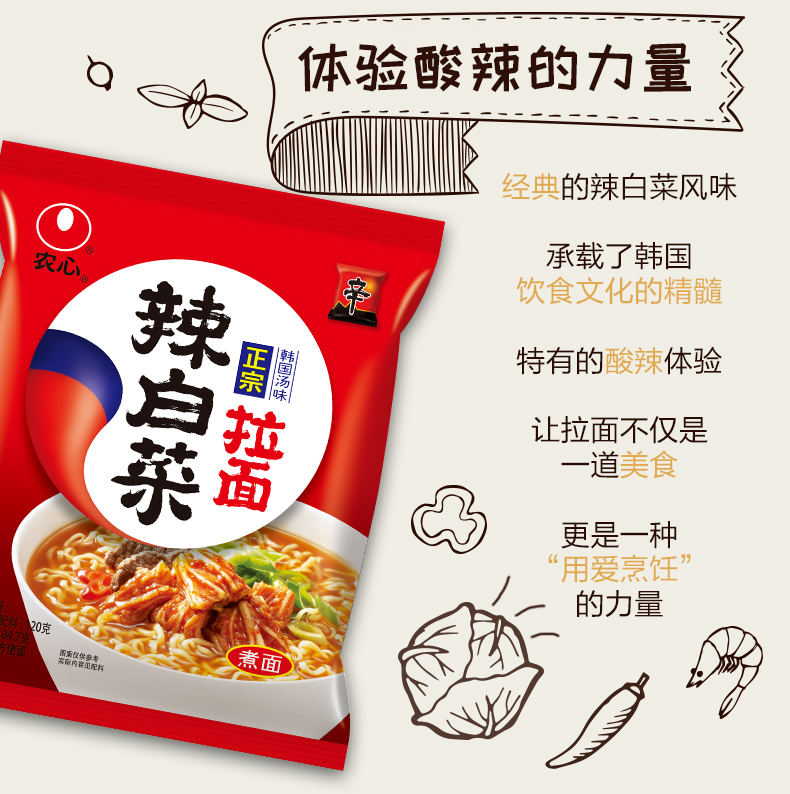 农心方便面 袋面泡面 网红熬夜加班休闲零食 辣白菜拉面5连包*2包