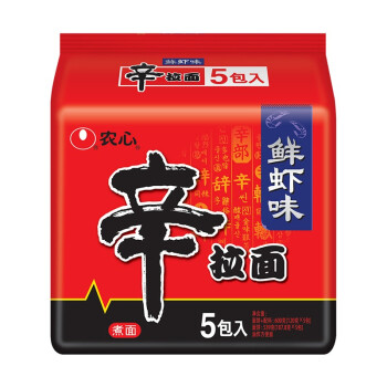 农心方便面 袋面泡面 网红熬夜加班休闲零食 辛拉面鲜虾味5连包*2包