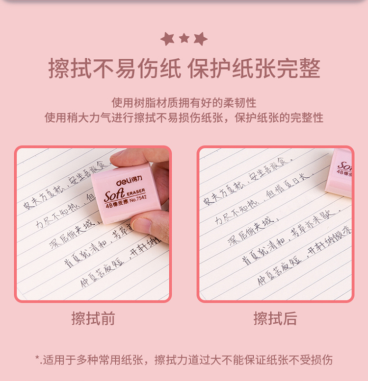 得力（deli）果冻色4B橡皮擦 办公考试美术绘画橡皮擦 36块/盒 7542 1盒装