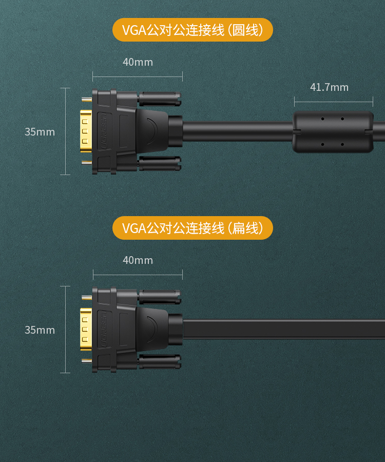 绿联（UGREEN）工程级VGA线 笔记本电脑连接电视显示器投影仪高清视频转接线延长线 vga3+9铜芯15米 11634