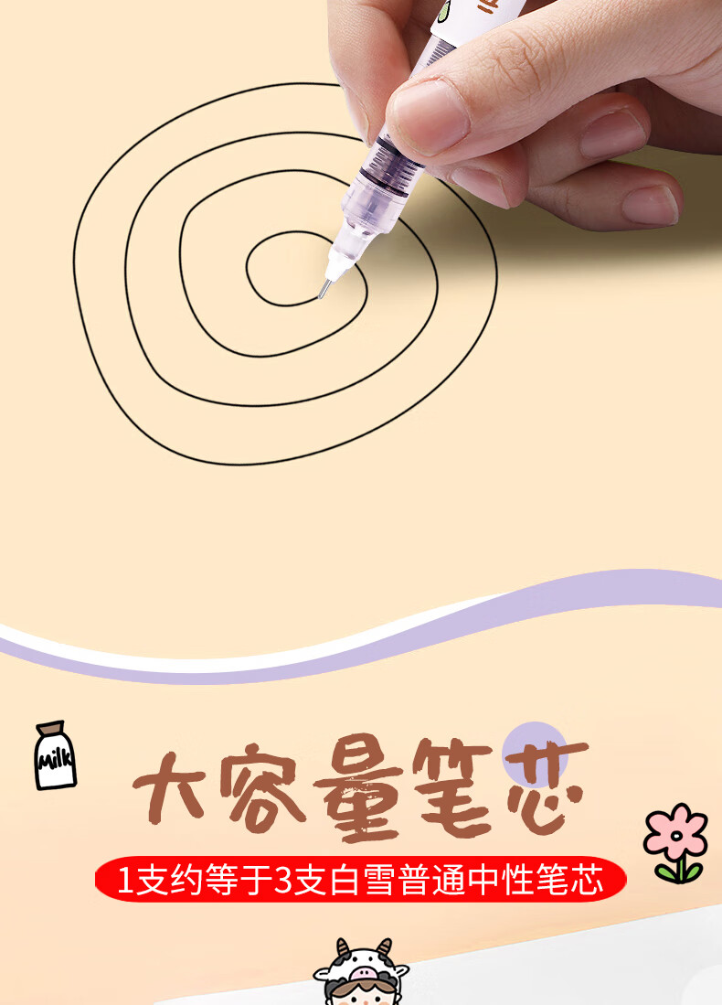 白雪(snowhite)X991直液式速干中性笔IP系列黑色可换芯走珠笔0.5mm针管型学生用笔刷题笔 4支/套